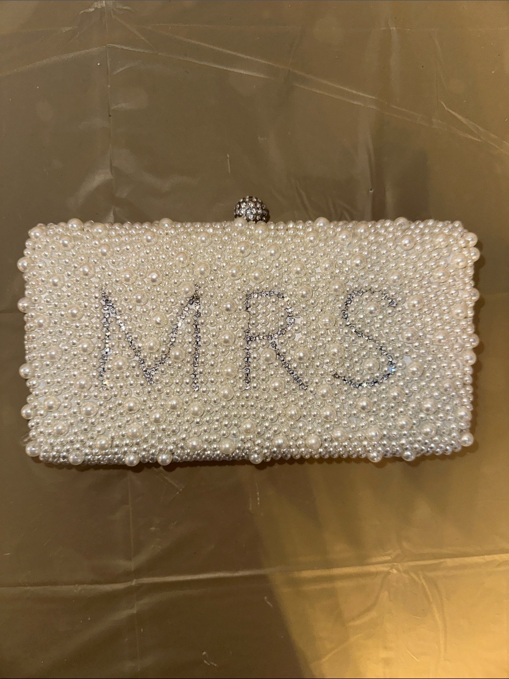 Pearl-Embellished 'MRS' Clutch Bag - Ivory